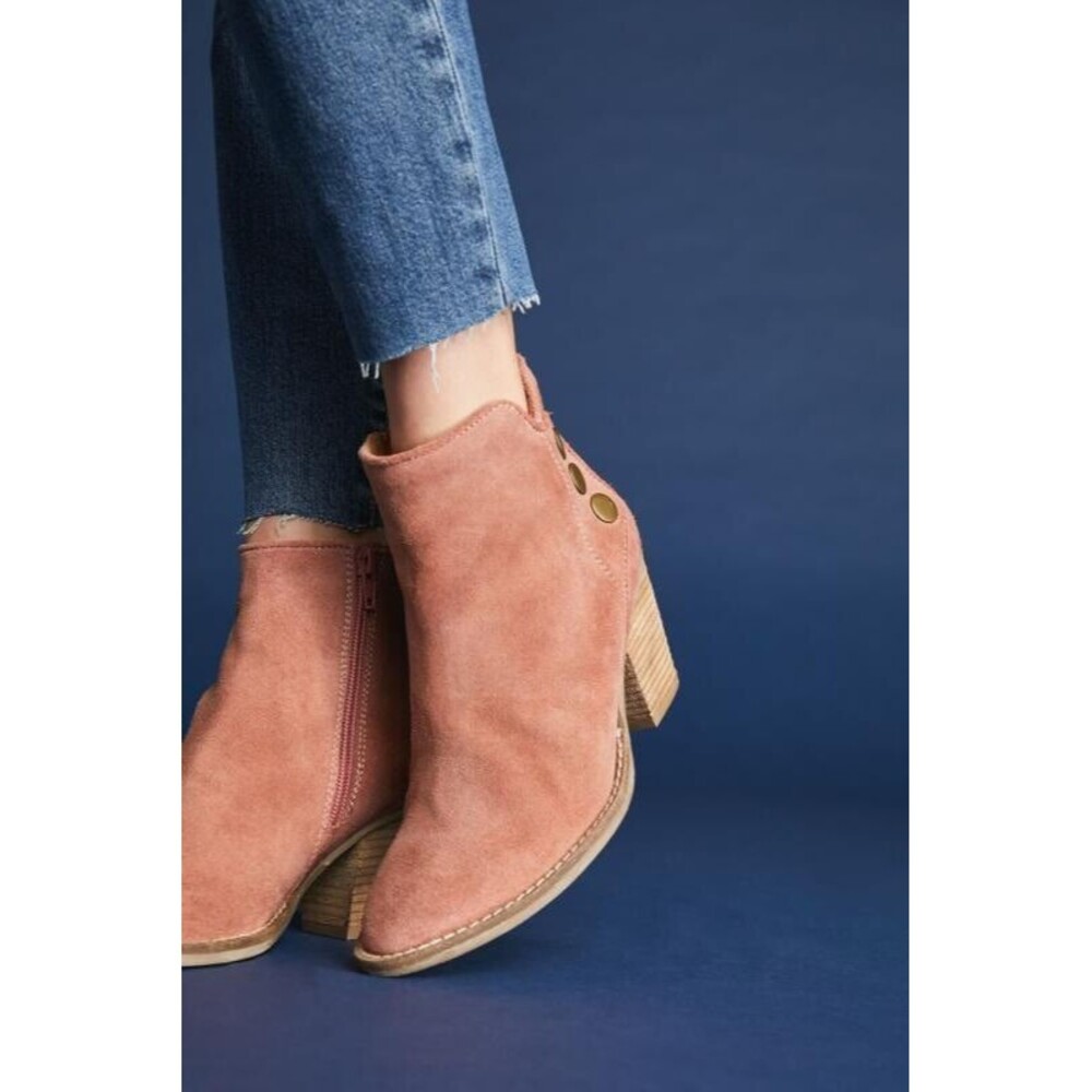 Jeffrey Campbell Block Heel Ankle Boots Roshana Women's Sz 6.5 Coral Side Zip #3